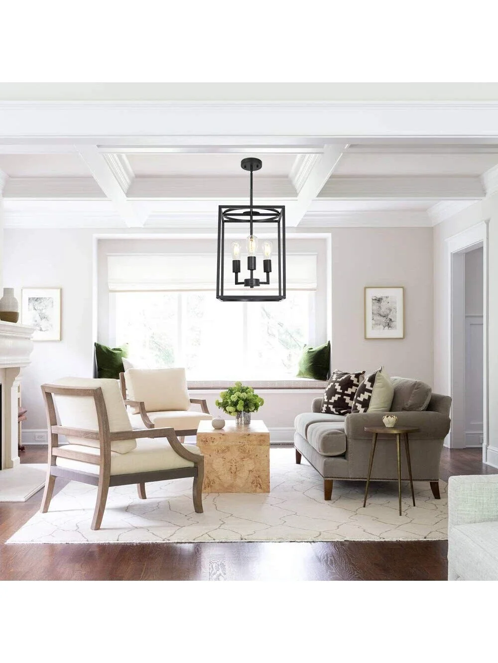 Bonlicht Rustic Hall Foyer Cage Chandelier 3-Light Vintage Industrial Farmhouse